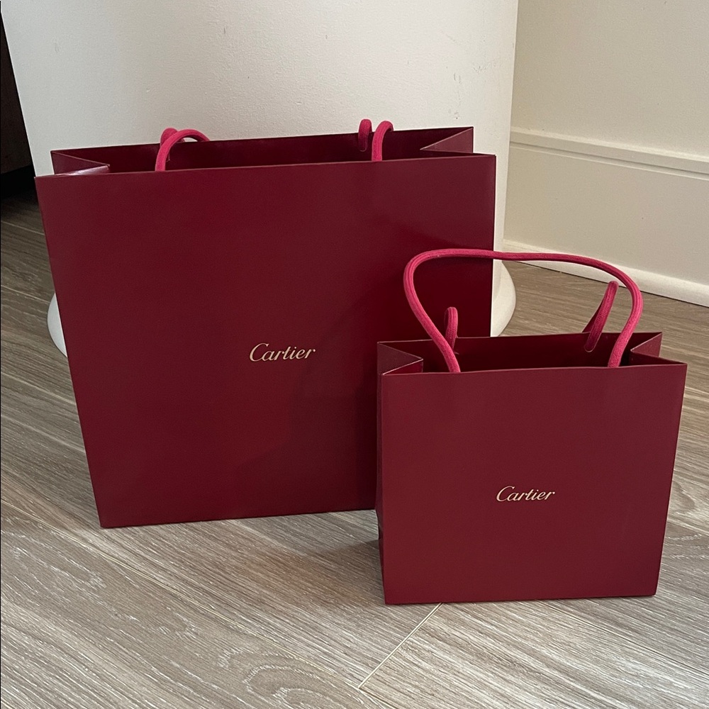 Cartier Deep Burgundy shopping Bags with Rope Handles (small)